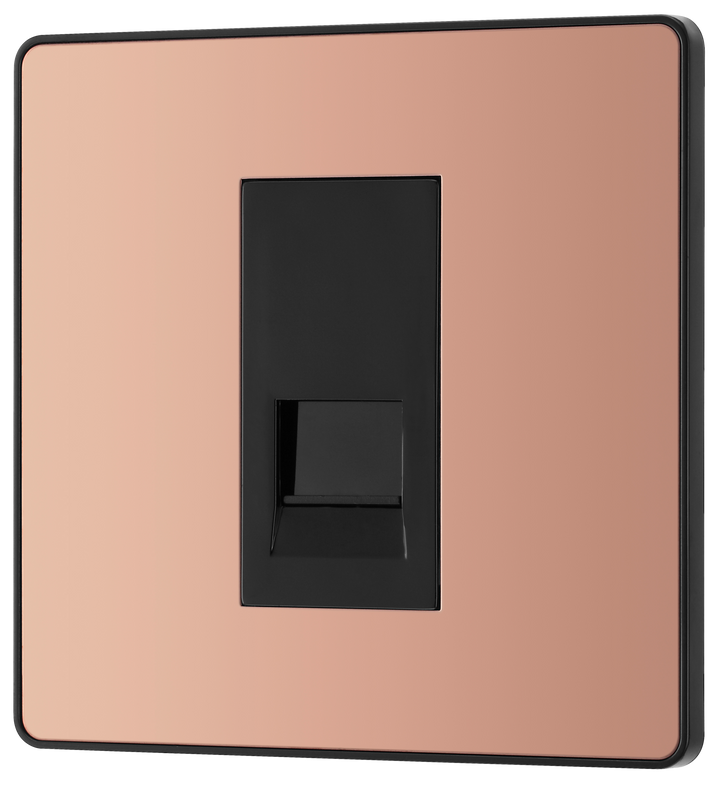 PCDCPBTS1B Front - This Evolve Polished Copper Secondary telephone socket from British General uses a screw terminal connection, and should be used for an additional telephone point which feeds from the master telephone socket. 