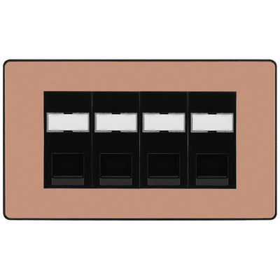 BG Evolve Polished Copper 4 Gang RJ45 Cat5e Data Socket Black Inserts