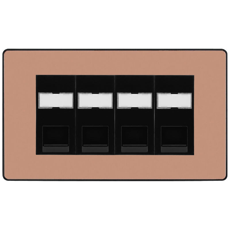 BG Evolve Polished Copper 4 Gang RJ45 Cat5e Data Socket Black Inserts