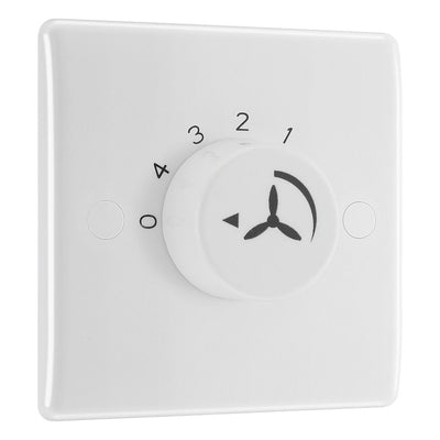 BG Electrical 1 Gang 100W Fan Controller White Moulded & 50mm Pattress Back Box