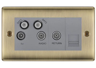 BG Nexus Metal Antique Brass Quadplex Combination TV Socket NAB69G by British General (BG-NAB69G)
