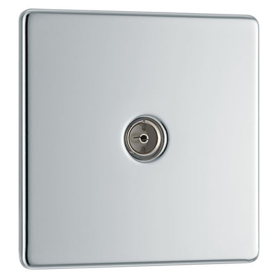 BG Screwless Polished Chrome 1 Gang Coaxial TV Socket FPC60 with 35mm Steel Back Box