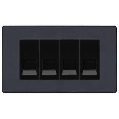 BG Evolve Matt Grey 4 Gang Master Telephone Socket - Black Insert by British General (BG-PCDMGBTM4B)