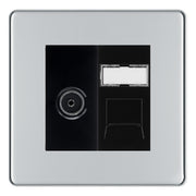 BG Screwless Polished Chrome TV Aerial & RJ45 CAT6 Data Socket - Black Insert