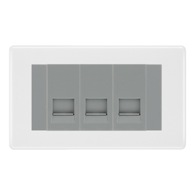 BG White Moulded 3 Gang Master Telephone Socket, Screw Terminal - Grey Insert by British General (BG-NWMBTMS3G)