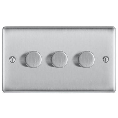 BG NBS83 Brushed Steel Trailing Edge Triple Dimmer Switch 3 Gang 2 Way LED by British General (BG-NBS83-5)