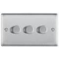 BG NBS83 Brushed Steel Trailing Edge Triple Dimmer Switch 3 Gang 2 Way LED