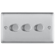 BG NBS83 Brushed Steel Trailing Edge Triple Dimmer Switch 3 Gang 2 Way LED by British General (BG-NBS83-5)