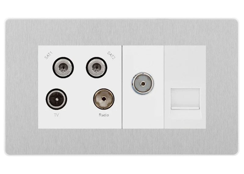 BG Evolve Brushed Steel Quadplex Combination TV Socket PCDBS69W