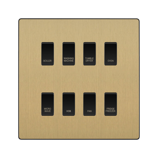 BG Evolve Satin Brass Custom Appliance Grid Switch 8 Gang Screwless