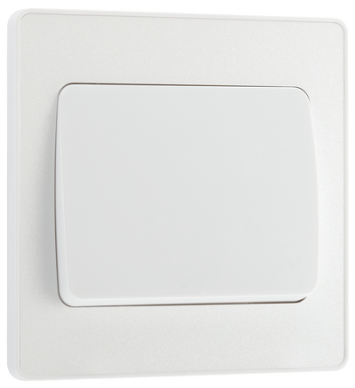 PCDCL12WW Front - This Evolve pearlescent white 20A 16AX single light switch from British General will operate one light in a room. The 2 way switching allows a second switch to be added to the circuit to operate the same light from another location (e.g. at the top and bottom of the stairs).