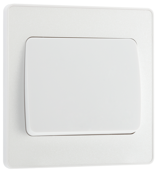 PCDCL12WW Front - This Evolve pearlescent white 20A 16AX single light switch from British General will operate one light in a room. The 2 way switching allows a second switch to be added to the circuit to operate the same light from another location (e.g. at the top and bottom of the stairs).