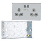 BG Screwless Polished Chrome 13A Double Switched Socket FPC22G with 25mm Steel Back Box by British General (BG-FPC22G+HGS04)