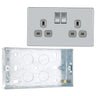 BG Screwless Polished Chrome 13A Double Switched Socket FPC22G with 25mm Steel Back Box by British General (BG-FPC22G+HGS04)