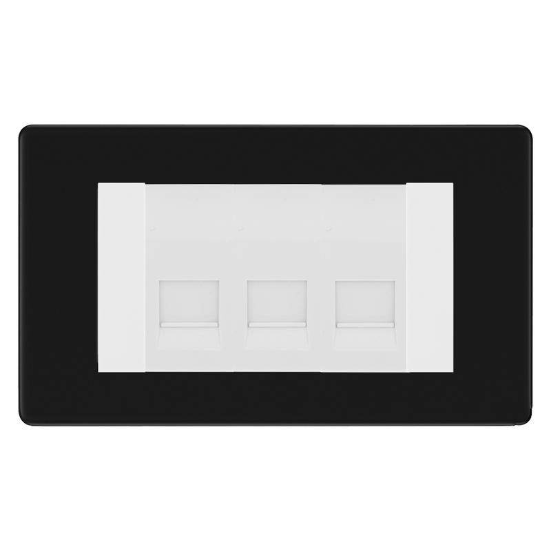 BG Screwless Matt Black 3 Gang Master Telephone Socket - White Insert
