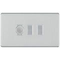 BG Brushed Steel Screwless Flat Plate 3 Gang Light Switch 1x Trailing Edge LED Dimmer 2x 2 Way Custom Switch