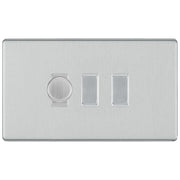 BG Brushed Steel Screwless Flat Plate 3 Gang Light Switch 1x Trailing Edge LED Dimmer 2x 2 Way Custom Switch by British General (SCREWLESS-BS-3G-CUSTOM-1xDIMMER-2x2Way)