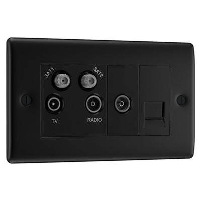 BG Nexus Matt Black Quadplex TV FM SAT (x2) NFB69 with 25mm Steel Back Box
