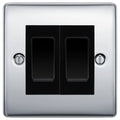 BG Nexus Polished Chrome 2-Gang Light Switch 1x 2-Way + 1x Intermediate – Black Inserts