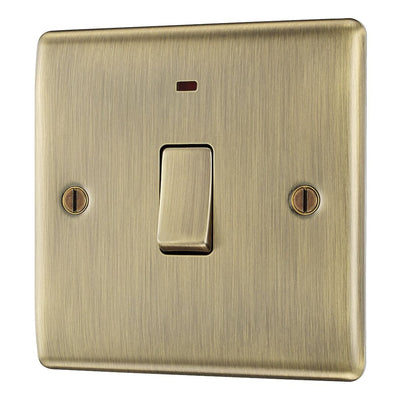 BG Nexus Antique Brass 1 Gang 20A 2 Pole Neon Switch NAB31 with 35mm Steel Back Box