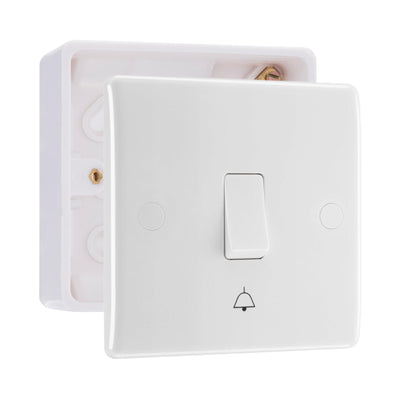 BG Nexus Single Bell Push Switch 1 Gang 10AX White & 32mm Pattress Back Box by British General (BG-814+891)