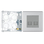 BG Screwless Brushed Steel Double Slave Telephone Socket FBSBTS2 with 25mm Steel Back Box by British General (BG-FBSBTS2+HGS02)