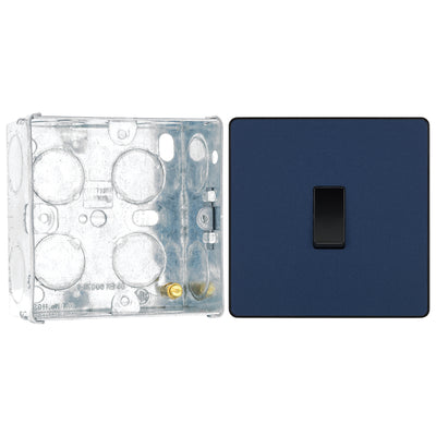 BG Evolve Matt Blue 1 Gang 20A 16AX 2 Way Light Switch PCDDB12B with 35mm Steel Back Box