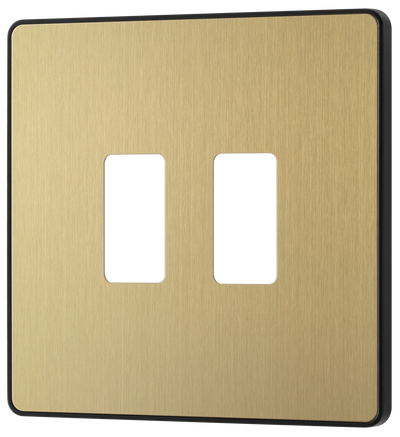 BG RPCDSB2B Evolve Grid Satin Brass 2 Module Square Front Plate - Black Trim