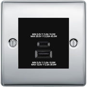 BG Nexus Polished Chrome 45W USB Wall Socket Euro Module USB-A & C - Black Insert by British General (BG-NPCEMS2+EMUSBAC45B)