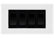 BG Nexus White Moulded 4 Gang Intermediate Light Switch Custom Grid - Black Insert by British General (BG-Nexus-WM-4G-Combo-4x INT-BL)