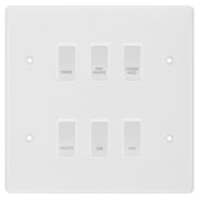 BG White Moulded 6 Gang Custom Labelled Appliance Grid Switch by British General (BG-Nexus-White-Moulded-6G-Appliance)