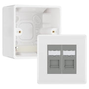BG Nexus White RJ45 CAT6 Module with 2 Gang Faceplate, 2 Port Network Socket & 50mm Back Box (Grey Insert) by British General (BG-EMRJ45C6G-2G-50)