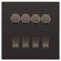 BG Screwless Black Nickel 8 Gang Switch 4x Trailing Edge LED Dimmer 4x Intermediate Custom Grid Switch