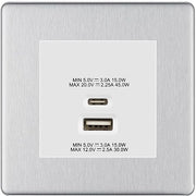 BG Brushed Steel 45W USB Wall Socket Euro Module USB-A & C - White Insert by British General (BG-FBSEMS2+EMUSBAC45W)