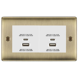BG Antique Brass 4G Euro Plate with 45W USB A+C Charger Modules - White Insert