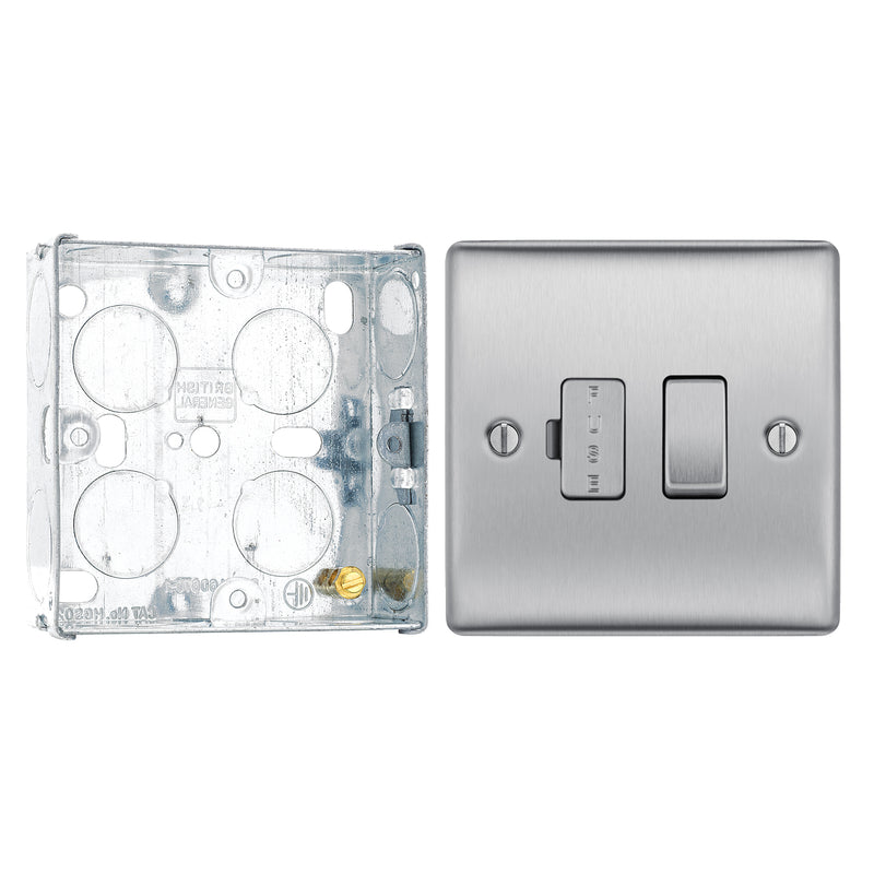 BG Nexus Brushed Steel 13A Switched Spur NBS50 with 25mm Steel Back Box