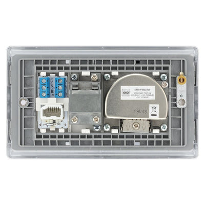 BG Nexus Polished Chrome Triplex TV/FM/Sat Socket + Return & Tel. NPC68 with 35mm Steel Back Box