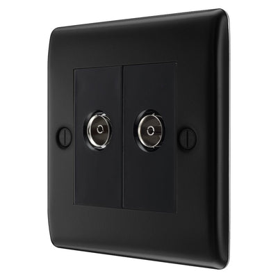 BG Nexus Matt Black Double Coaxial Socket NFB61 with 35mm Steel Back Box
