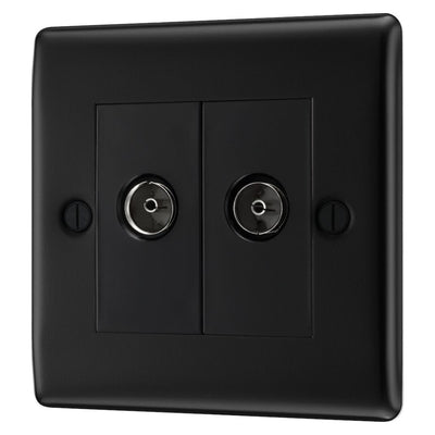 BG Nexus Matt Black Double Coaxial Socket NFB61 with 35mm Steel Back Box
