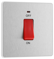 BG PCDBS74W Brushed Steel Evolve 45A 2 Pole LED Switch - White Insert by British General (BG-PCDBS74W-Shopify-SA_1)
