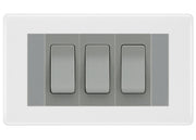 BG White Moulded 3G Switch 1x Intermediate 2x 2 Way Switch - Grey Insert by British General (BG-Nexus-WM-3G-Combo-2x 2WAY-1x INT-GR)