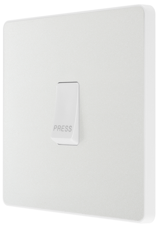 PCDCL14W Side - This Evolve pearlescent white bell push switch from British General is ideal for use where access is restricted such as office buildings or hospitals, where visitors need to let those inside know they have arrived.