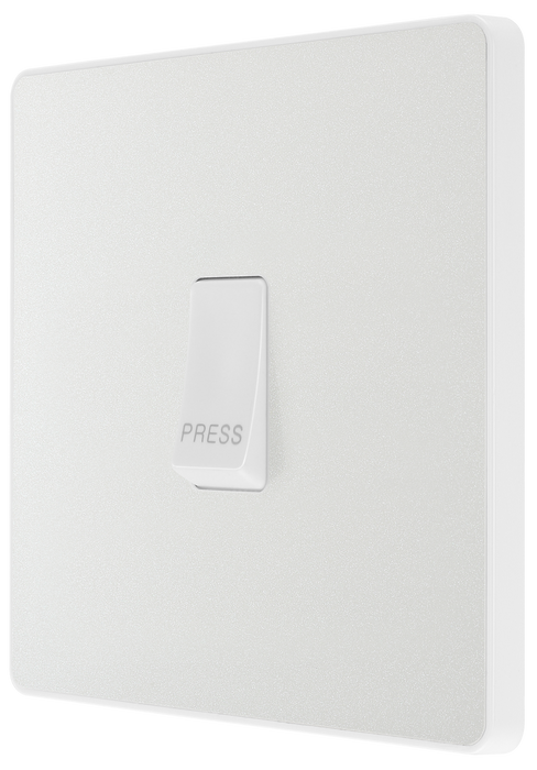 PCDCL14W Side - This Evolve pearlescent white bell push switch from British General is ideal for use where access is restricted such as office buildings or hospitals, where visitors need to let those inside know they have arrived.
