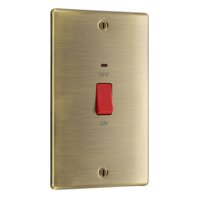 BG NAB72 Nexus Metal | Antique Brass | 2 Gang Double Plate 45A 2 Pole Neon Cooker Switch