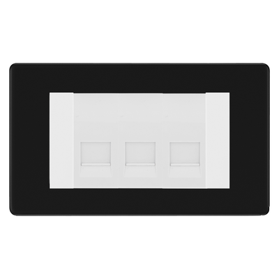 BG Screwless Matt Black 3 Gang Secondary Telephone Socket, Screw Terminal - White Insert