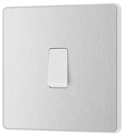 BG PCDBS13W Brushed Steel Evolve 1 Gang 20A 16AX Intermediate Light Switch - White Insert