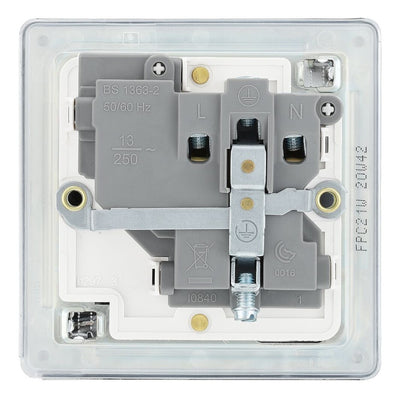 BG Screwless Polished Chrome 13A Single Switched Socket FPC21W with 25mm Steel Back Box