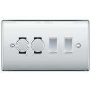 BG Nexus Polished Chrome 4 Gang Light Switch Grid – 2x Trailing-Edge LED Dimmer, 1x Intermediate, 1x 2-Way Switch by British General (BG-Nexus-PC-4G-2x-Dimmer-1x-INT-1x-2Way)