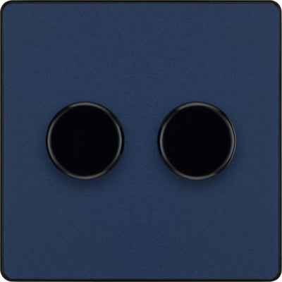 BG PCDDB82B Matt Blue Evolve 2 Gang 200W Intelligent Trailing Edge Dimmer Switch - Black Insert