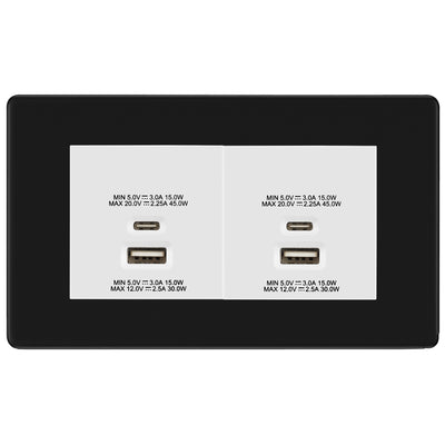 BG Screwless Matt Black 4G Faceplate with 45W USB A+C Charger Modules - White Insert by British General (BG-FFBEMR4+EMUSBAC45W)